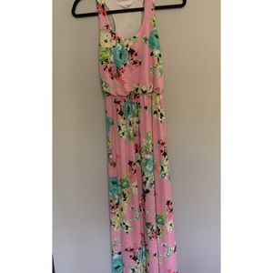 Pink floral maxi dress
